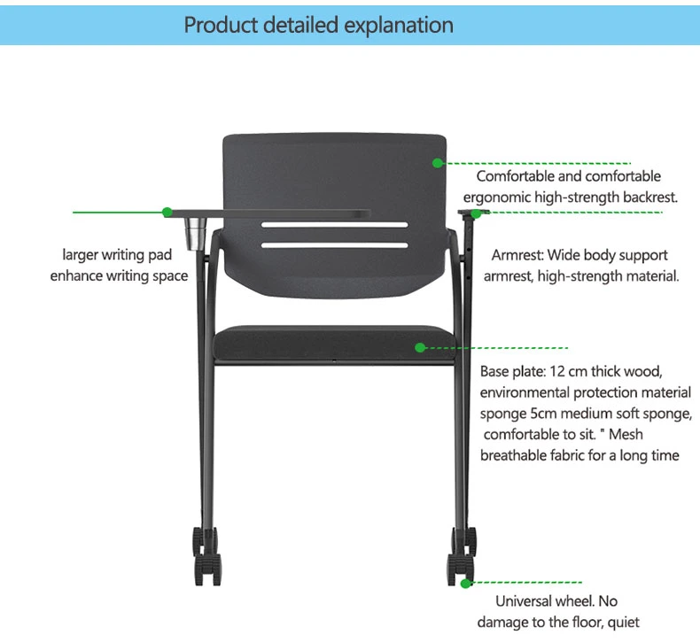 School Furniture Folding Plastic Student Lecture Training Chair with Writing Pad Tablet