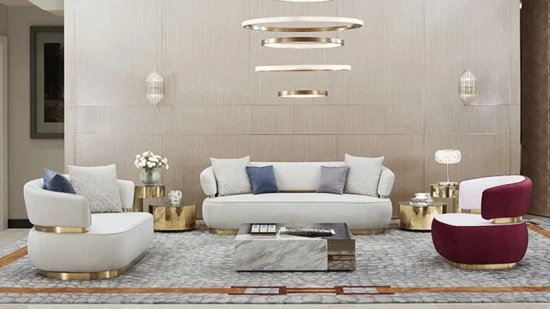 Zhida Nuovo divano italiano di alta qualità Set divano di design Gamba dorata Set di mobili da soggiorno di lusso Divano rotondo modulare con braccioli